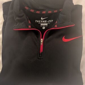 Mens Nike Black and Red Therma-Fit Quarter-Zip